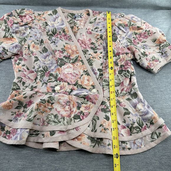 LORAC ORIGINAL - Vintage Floral Peplum Puff Sleeve Blazer Size 16 1/2  A44 - Picture 7 of 11